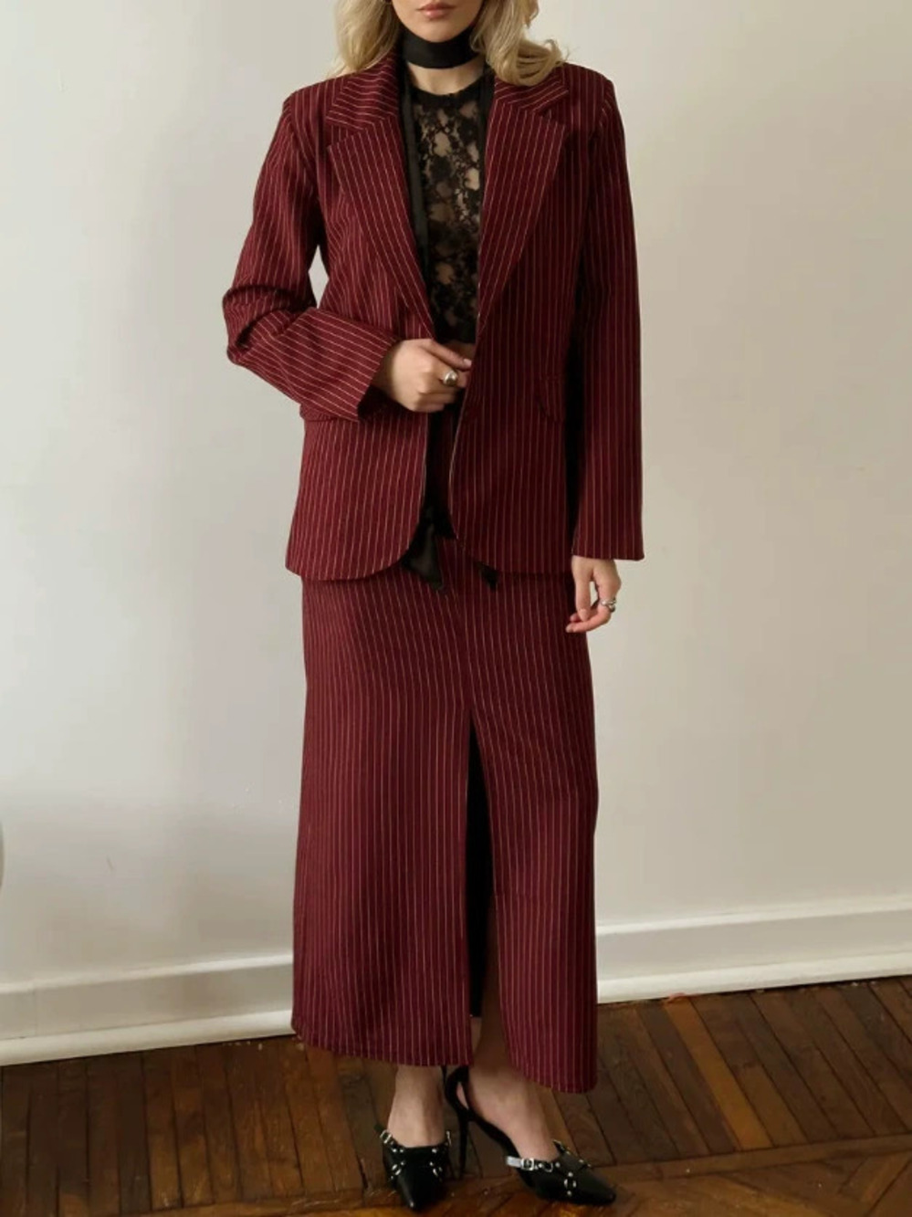 Zara Fall Office Commute Solid Color Blazer High Waist Skirt 2-Piece Set